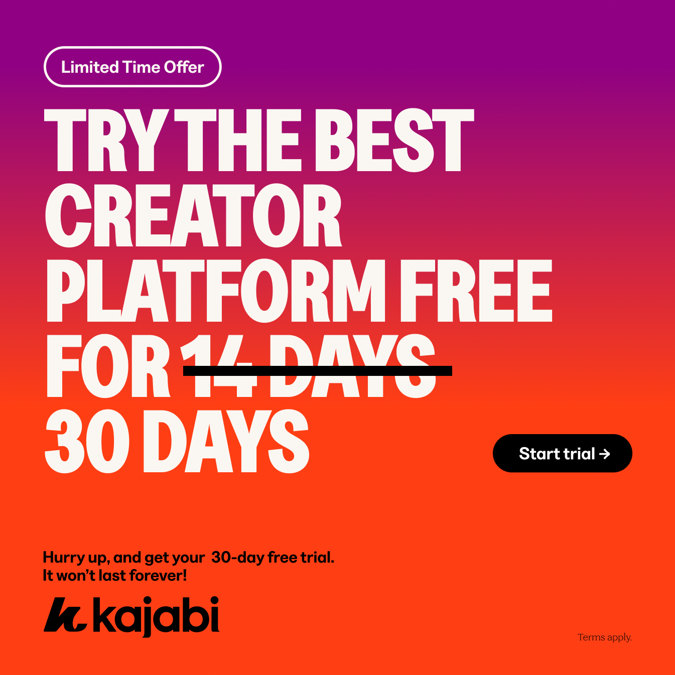 30 day Kajabi Free Trial poster