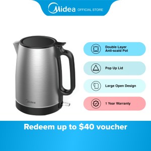 Midea MK-1703M Grey Stainless Steel Fast Boiling Electric Kettle, 1.7L