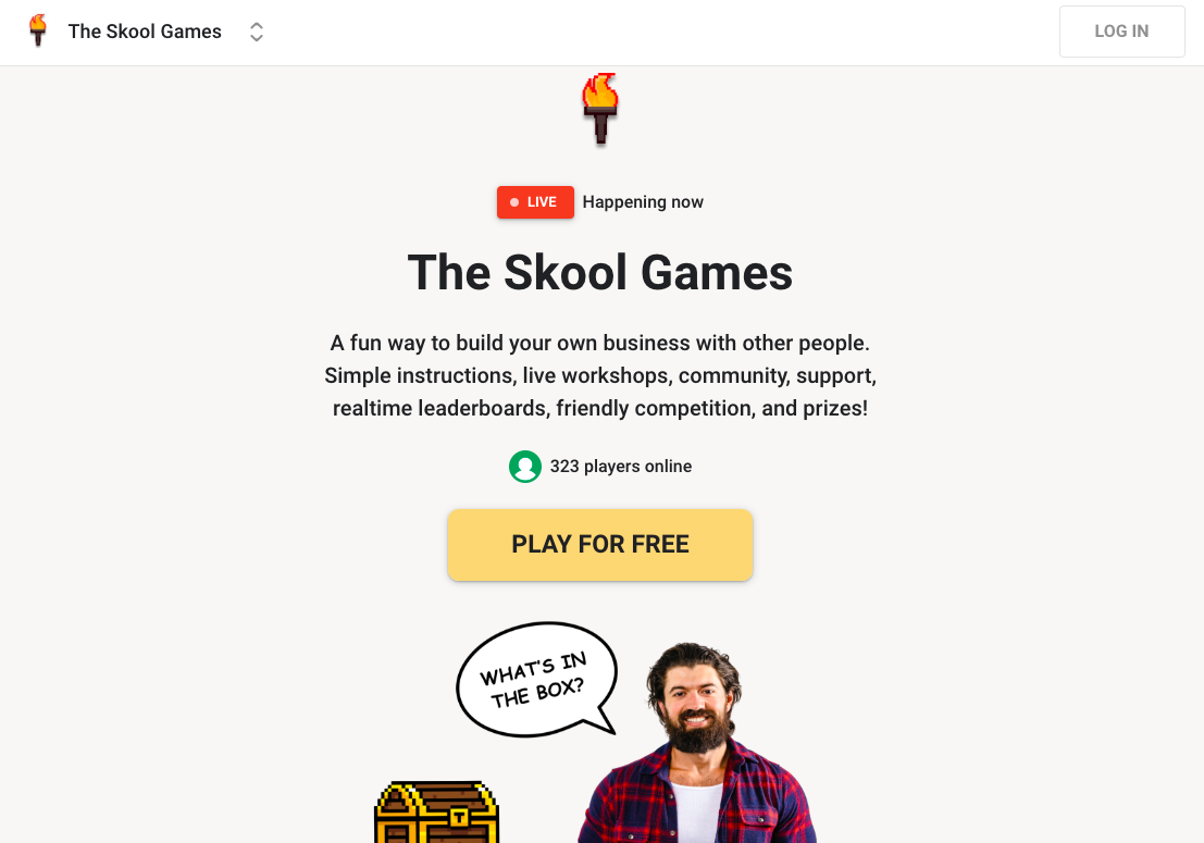 Screenshot of The Skool Games Website featuring Alex Hormozi